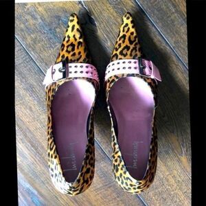 Beautiful Luichiny Leopard Print Shoes, Pointed toe,Studded,Pink, Buckle New